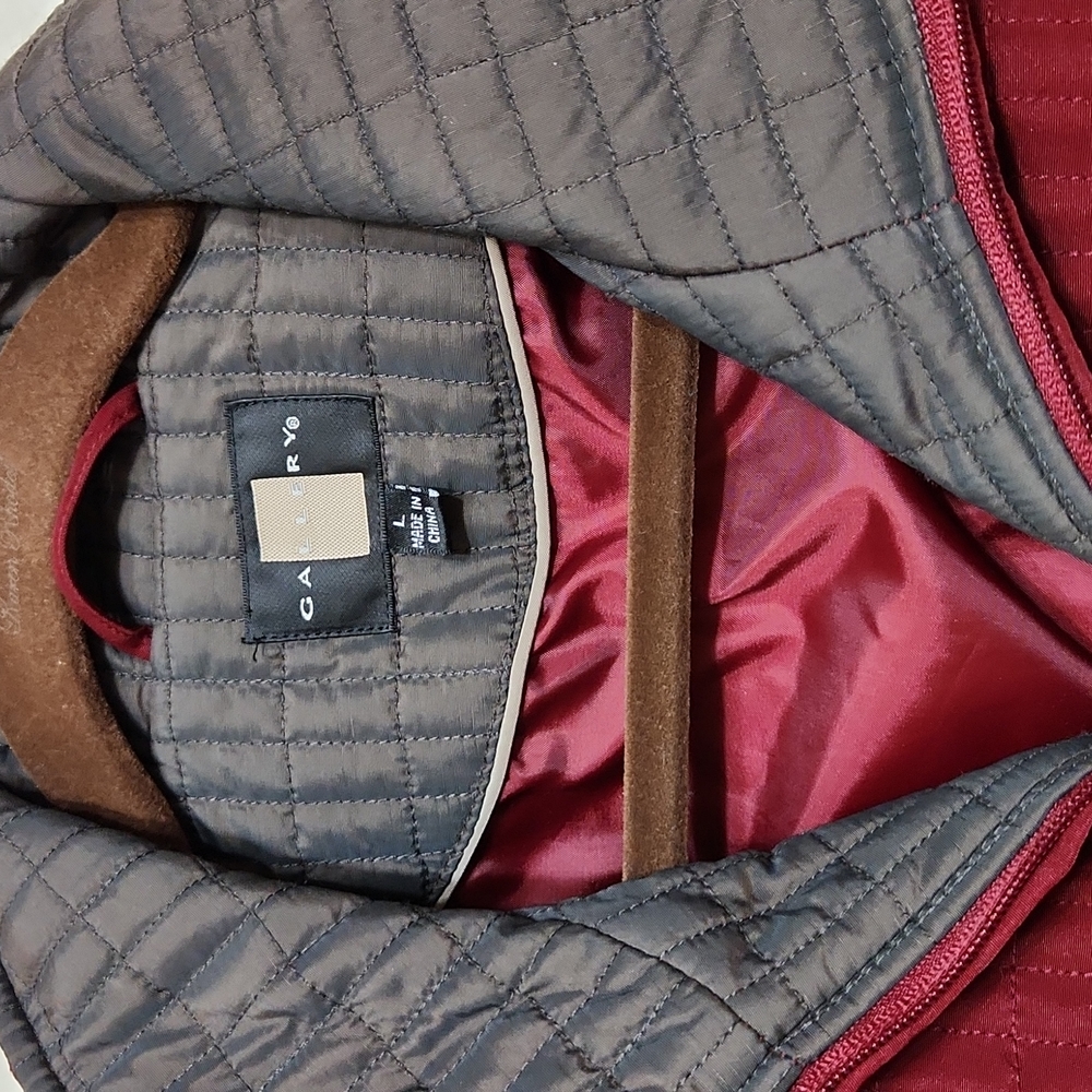 Gallery, Womens, Quilted Zip Coat, Maroon, Red and Pewter - Picture 14 of 14